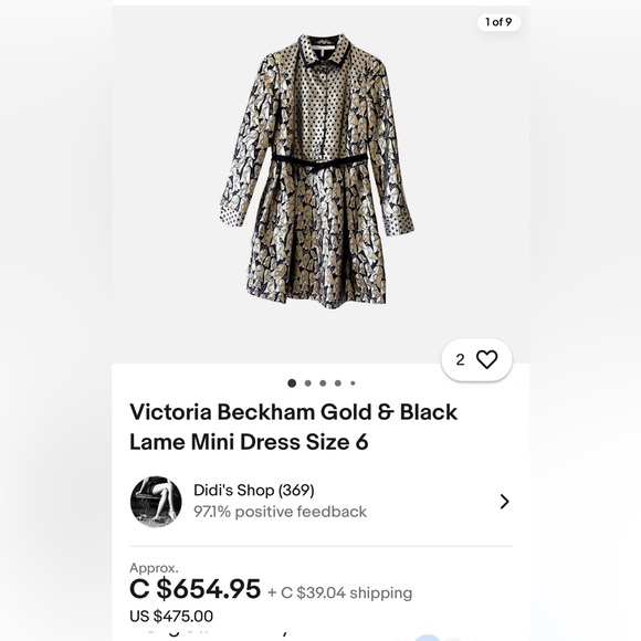 Victoria Beckham gold & black lame geometric print shirt dress - Picture 12 of 16